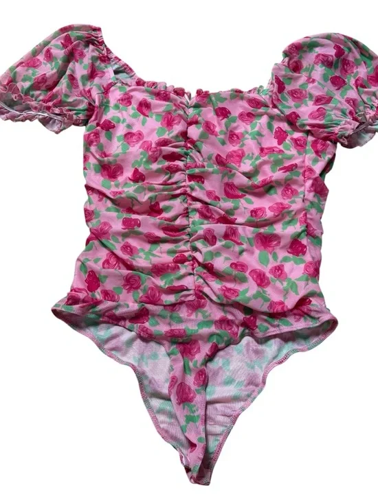 Lulus Pink Bodysuit Floral Size Medium - Picture 2 of 5